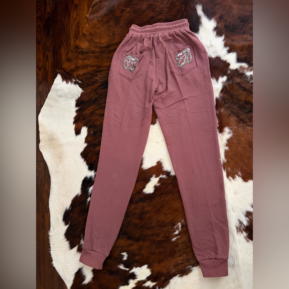 RELIGION Trance Sequin Mauve Sweatpants Beaded embellished jogger high rise - Picture 2 of 10